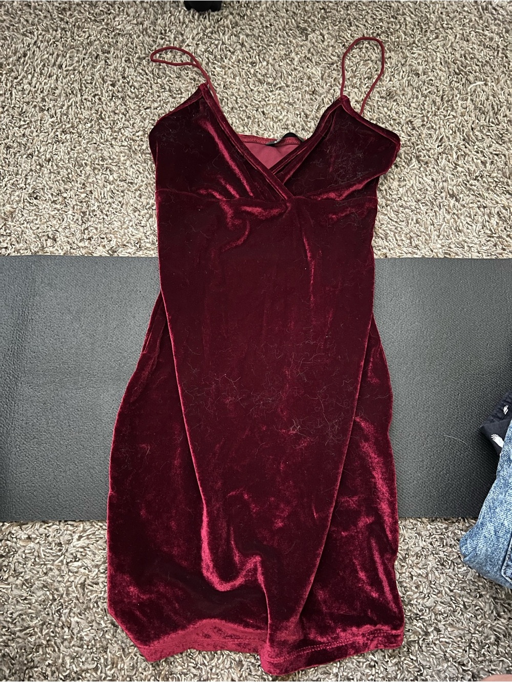 SHEIN Wine Red Velvet Slip Mini Dress